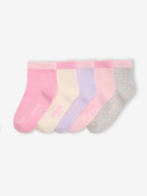 Set van 5 paar gekleurde kniekousen voor meisjes snoepjesroze