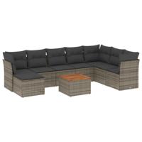 9-delige Loungeset met kussens poly rattan grijs - thumbnail