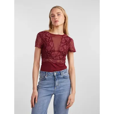 Kanten body - Sicca Bodystocking - Kanten bordeaux bodysuit korte mouw