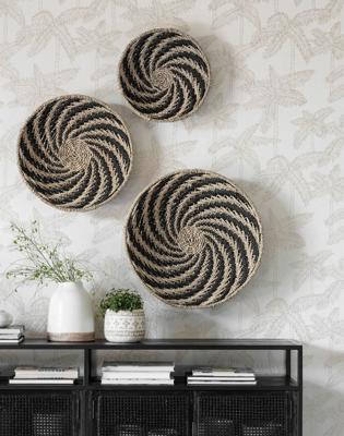 MUST Living Wanddecoratie 'Whirl' Zeegras, Set van 3 stuks, kleur Naturel / Zwart
