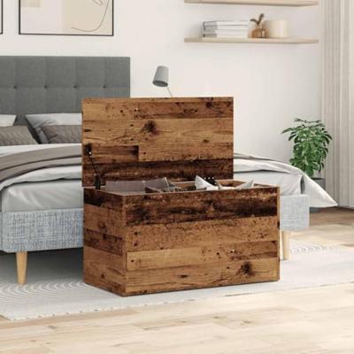 Opbergkist 84x42x46 cm bewerkt hout oud houtkleurig