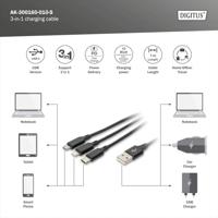 Digitus USB-laadkabel Apple Lightning stekker, USB-A stekker, USB-C stekker, USB-micro-B stekker 1.00 m Zwart Extreem robuust gevlochten bescherming, Flexibel, - thumbnail