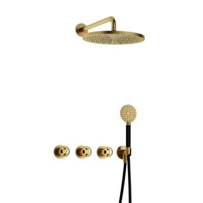 Hotbath Cobber - CW7067 - Inbouw Regendoucheset - Geborsteld Messing PVD - 2 Stopkranen - Thermostatisch - Wandarm 40 cm - Hoofddouche 300 mm - Ronde Handdouche 3 Standen - met M106 - Waterbesparend