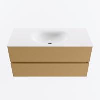 MONDIAZ VICA 100cm badmeubel onderkast Oro 2 lades. Wastafel MOON midden 1 kraangat, kleur Talc. - thumbnail