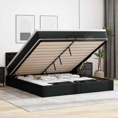 Ottoman bed met matrassen 200x200cm kunstleer zwart