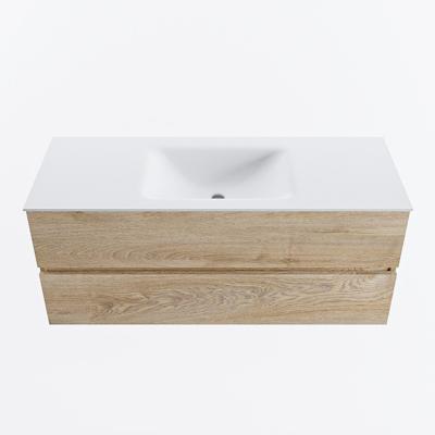 MONDIAZ VICA 120cm badmeubel onderkast Washed Oak 2 lades. Wastafel CLOUD midden 1 kraangat, kleur Talc.