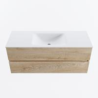 MONDIAZ VICA 120cm badmeubel onderkast Washed Oak 2 lades. Wastafel CLOUD midden 1 kraangat, kleur Talc. - thumbnail