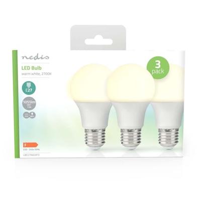 Nedis LED-Lamp E27 | A60 | 11 W | 1055 lm | 2700 K | 3 stuks | 1 stuks - LBE27A603P3 LBE27A603P3 Nedis LED-Lamp E27 | A60 | 11 W | 1055 lm | 2700 K | 3 stuks | 1 stuks - LBE27A603P3 LBE27A603P3