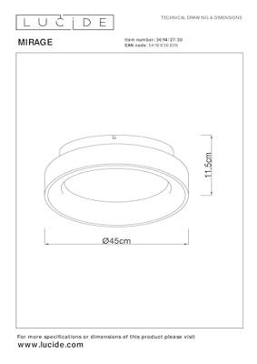 Lucide MIRAGE - Plafonnière - Ø 45 cm - LED Dimb. - 1x33W 2700K - Zwart - thumbnail