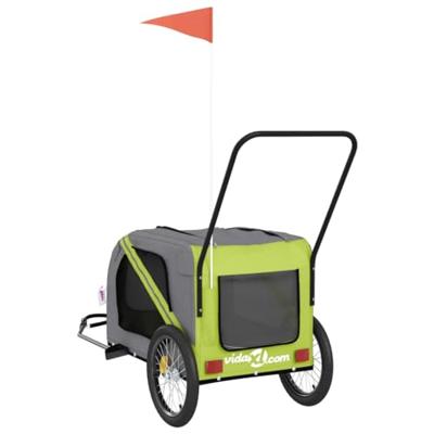 Hondenfietstrailer oxford stof en ijzer groen en grijs - thumbnail