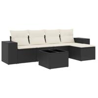 6-delige Loungeset met kussens poly rattan zwart - thumbnail