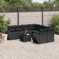 9-delige Loungeset met kussens poly rattan zwart - thumbnail