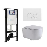 QeramiQ Dely Swirl Toiletset - 36.3x51.7cm - diepspoel - rimless - Inbouwreservoir met Geberit UP320 spoelmechanisme - slim zitting - mat witte metalen bedieningsplaat - ronde knoppen - wit mat SW1381697/SW706190/SW1000766/SW1026257 - thumbnail