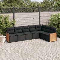 8-delige Loungeset met kussens poly rattan zwart - thumbnail