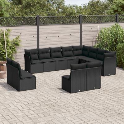 12-delige Loungeset met kussens poly rattan zwart 12-delige Loungeset met kussens poly rattan zwart