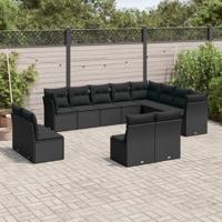 12-delige Loungeset met kussens poly rattan zwart - thumbnail