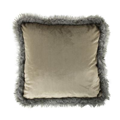 Witgoud Fluwelen Kussen met Bontrand (45 x 45 cm) Witgoud Fluwelen Kussen met Bontrand (45 x 45 cm)