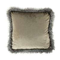 Witgoud Fluwelen Kussen met Bontrand (45 x 45 cm) - thumbnail