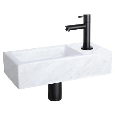 Differnz Helios fonteinset - 37.5x18.5x9.5cm - Rechthoek - 1 kraangat - Recht matte zwarte kraan - Mineraalsteen Marmer 38.401.33