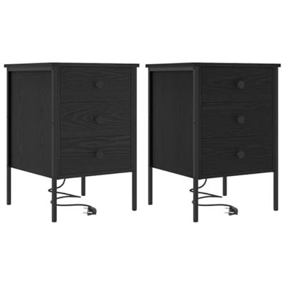 Nachtkastje 2 pcs Zwart eiken 42 x 41 x 61 cm Bewerkt hout