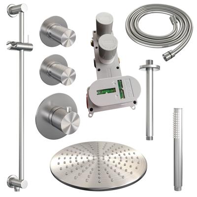 Regendoucheset Inbouw Brauer Brushed Carving Thermostatisch 30 cm met Plafondarm, Glijstang en Handdouche Staaf Losse Stopkranen Geborsteld RVS Brauer Regendoucheset Inbouw Brauer Brushed Carving Thermostatisch 30 cm met Plafondarm, Glijstang en Handdouche Staaf Losse Stopkranen Geborsteld RVS Brauer