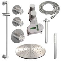 Regendoucheset Inbouw Brauer Brushed Carving Thermostatisch 30 cm met Plafondarm, Glijstang en Handdouche Staaf Losse Stopkranen Geborsteld RVS Brauer - thumbnail
