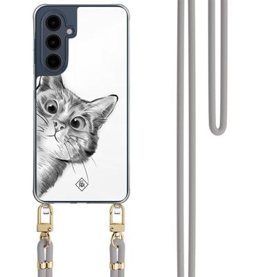 Samsung Galaxy A16 hoesje met grijs koord - Peekaboo kat