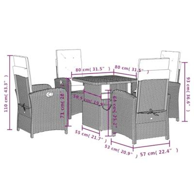 5-delige Tuinset met kussens poly rattan grijs