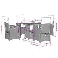 5-delige Tuinset met kussens poly rattan grijs - thumbnail