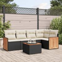 5-delige Loungeset met kussens poly rattan zwart - thumbnail