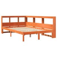 Bed met boekenkast zonder matras grenenhout wasbruin 135x190 cm - thumbnail