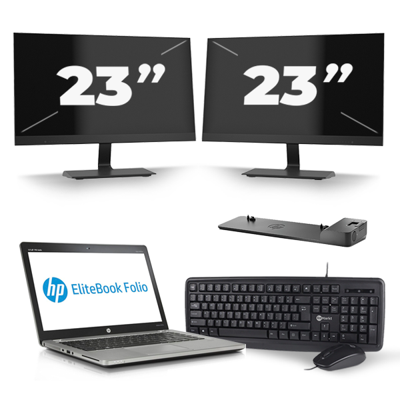 HP EliteBook Folio 9470m - Intel Core i7-3e Generatie - 14 inch - 8GB RAM - 256GB SSD - Windows 10 + 2x 23 inch Monitor