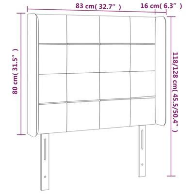 Hoofdbord met randen 83x16x118/128 cm fluweel donkergrijs
