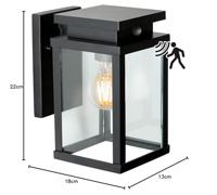 Jersey Muurlamp Bewegingssensor Zwart met LED - thumbnail