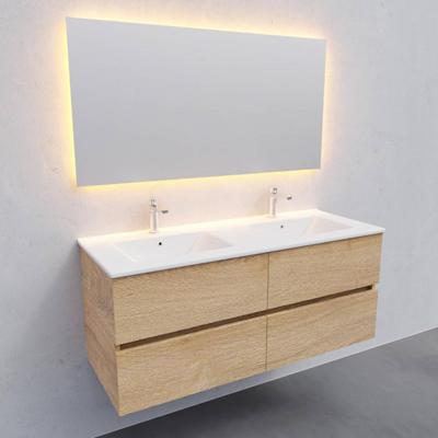 Badkamermeubel BWS Helsinki 120x46cm Keramiek Dubbel Wood Washed Oak 4 Laden (2 kraangaten) Badkamermeubel BWS Helsinki 120x46cm Keramiek Dubbel Wood Washed Oak 4 Laden (2 kraangaten)