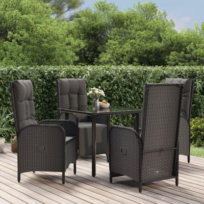 5-delige Tuinset met kussens poly rattan zwart