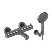 Badthermostaat Combiset MAY Incl. Verstelbare Wandsteun, Doucheslang 125 cm & 3-Standen Handdouche Geborsteld Carbon Black PVD - thumbnail