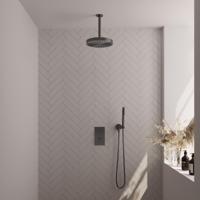 BRAUER Stripe Thermostatische Inbouw Regendouche - 3-weg - rechthoekig - SET 15 - 25cm douchekop - plafondarm - staaf handdouche - doucheslang - wandaansluitbocht - gunmetal geborsteld PVD 5-GM-393 - thumbnail