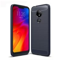 Geborsteld textuur koolstofvezel TPU Case voor Motorola Moto G7 Power (marineblauw) - thumbnail