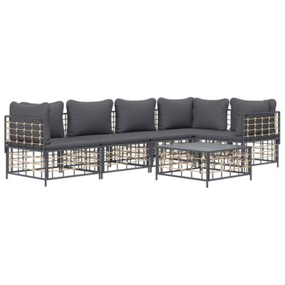 6-delige Loungeset met kussens poly rattan antracietkleurig