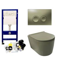 Geberit UP100 Toiletset Wandcloset Salenzi Civita Mat Legergroen met Delta 21 Drukplaat - thumbnail