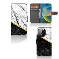 iPhone 14 Pro | Bookcase | Marmer Wit Zwart - Origineel Cadeau Man - thumbnail