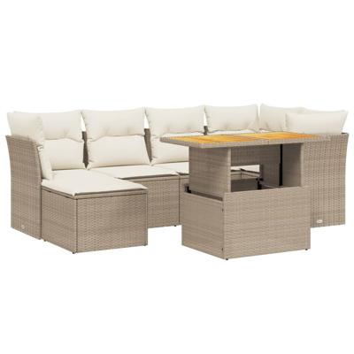 7-delige Loungeset met kussens poly rattan beige