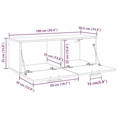 Wandkast Zwart eiken 100 x 36.5 x 35 cm Bewerkt hout