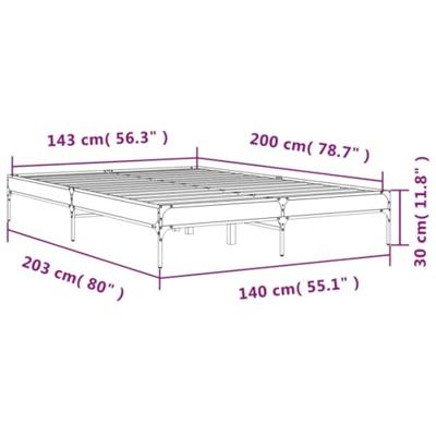 Bedframe bewerkt hout metaal gerookt eikenkleurig 140x200 cm Bedframe bewerkt hout metaal gerookt eikenkleurig 140x200 cm
