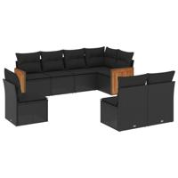 8-delige Loungeset met kussens poly rattan zwart - thumbnail