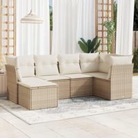 6-delige Loungeset met kussens poly rattan beige - thumbnail