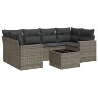 7-delige Loungeset met kussens poly rattan grijs - thumbnail