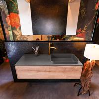 Badkamermeubelset Mondiaz Erin 120 cm met 1 Lade met RIDGE Wastafel Rechts Dark grey met 1 kraangat Greeploos Mat Washed Oak - thumbnail