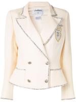 Chanel Pre-Owned contrast trimming slim-fit double breasted blazer - White - thumbnail